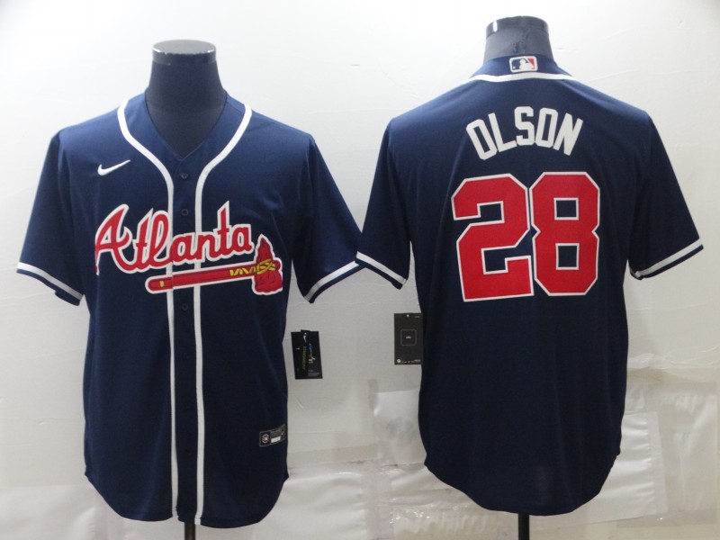 Men's Atlanta Braves #28 Matt Olson Navy Cool Base Stitched Baseball Jersey Men's Atlanta Braves #28 Matt Olson Navy Cool Base Stitched Baseball Jersey